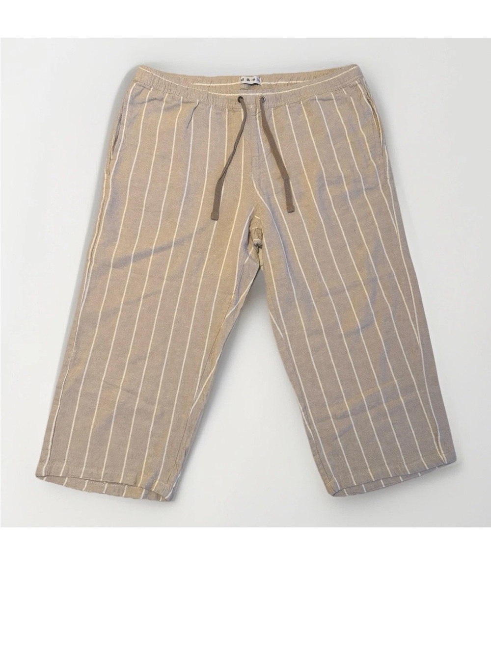 dā-sh Linen Blend Striped Cropped Pants Large L Tan White Wide Leg Capri Boho